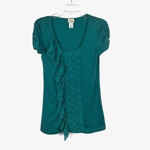 Daytrip Cute Lace Accent Teal Green Tee M